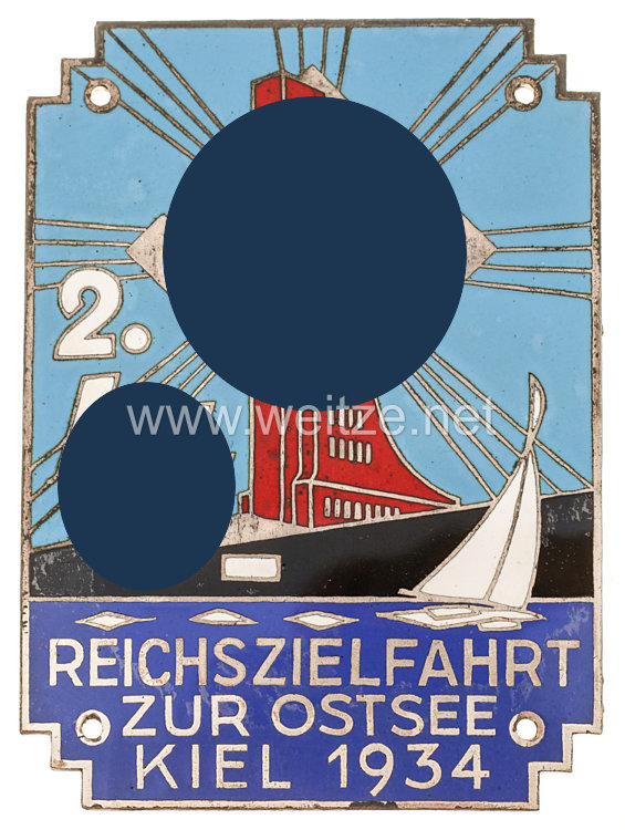 Allgemeine-SS große nichttragbare Teilnehmerplakette "2. SS-Reichszielfahrt zur Ostsee Kiel 1934"