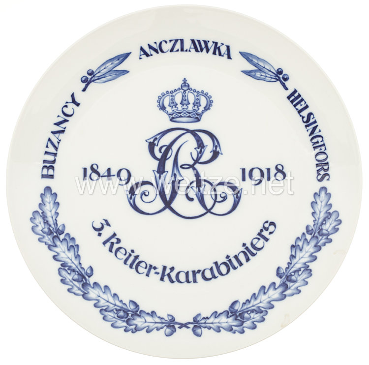 Ehrenschale aus Meißner Porzellan des Königlich Sächsischen "3. Reiter-Karabiniers 1849-1918"
