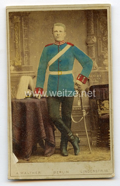 Preußen kleines Kabinettfoto eines Soldaten im 2. Garde-Dragoner Regiment Kaiserin Alexandra v. Rußland