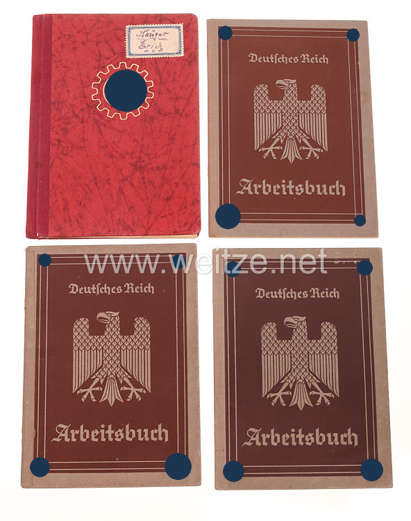 III. Reich - Konvolut von 3 x Arbeitsbücher und 1 DAF Mitgliedsbuch 