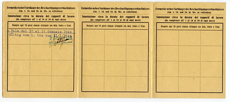 III. Reich - Beschäftigungsausweis für einen Mann in Italien Bild 2