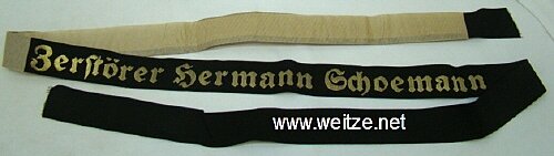Kriegsmarine Mützenband "Zerstörer Hermann Schoemann"