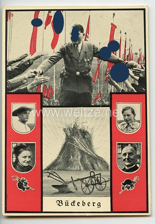 III. Reich - farbige Propaganda-Postkarte - " Adolf Hitler - Deutsches Ernte-Dankfest auf dem Bückeberg "