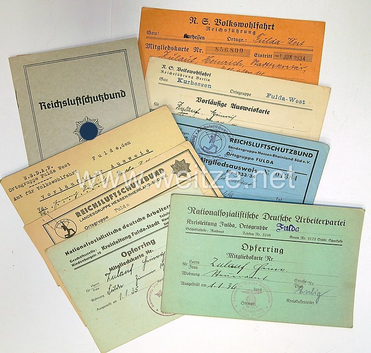 Reichsluftschutzbund ( RLB )  Landesgruppe Hessen/Rheinland-Orts-Kreisgruppe Fulda  - Schüchtern kleine Dokumentengruppe für einen Mann des Jahrgangs 1892