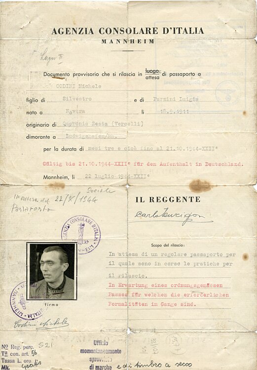 III. Reich - Italienisches Konsulat in Mannheim - Aufenthaltsgenehmigung
