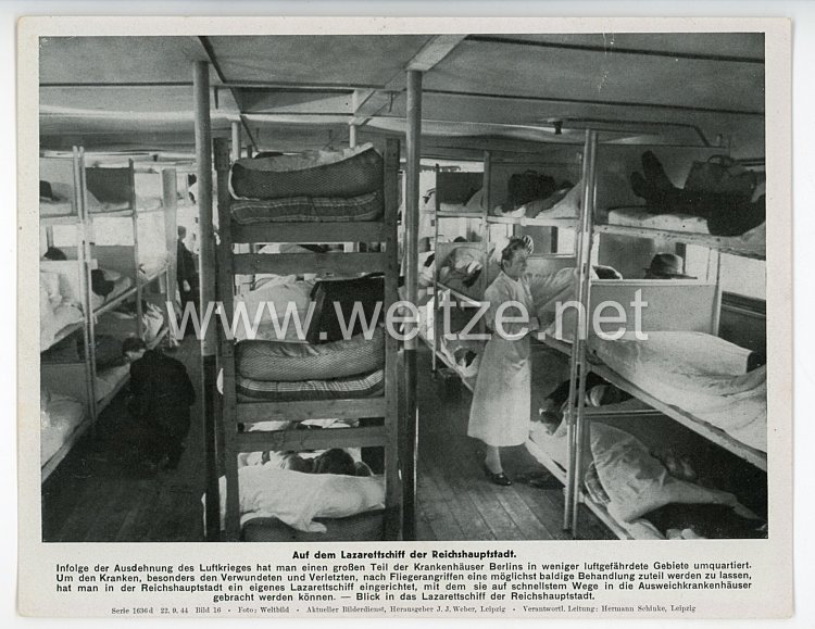 III. Reich - gedrucktes Pressefoto " Auf dem Lazarettschiff der Reichshauptstadt " 22.9.1944