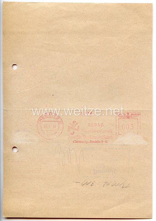 WHW Gau Sachsen - Winterhilfswerk des Deutschen Volkes 1942-1943 - Anschreiben Bild 2