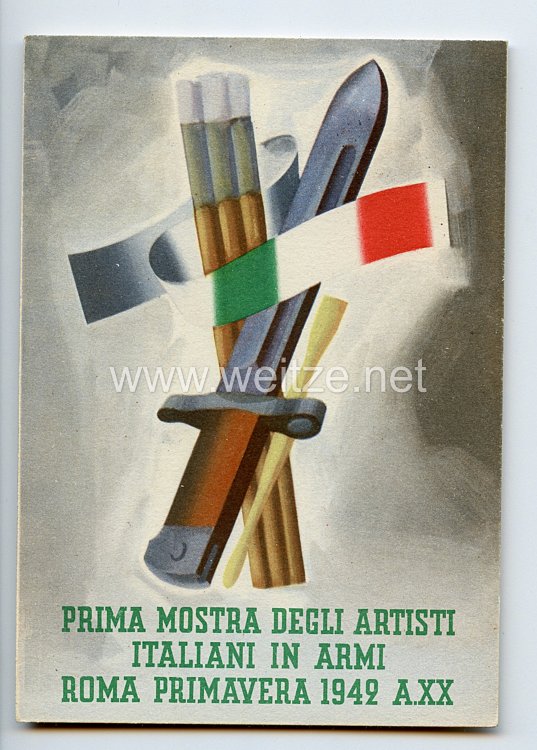 Italien 2. Weltkrieg - farbige Propaganda-Postkarte - " Prima mostra degli artisti italiani in armi Roma primavera 1942 A.XX "