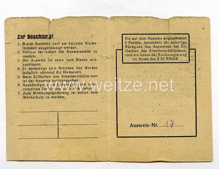 III. Reich - Ausweis für eine Ostarbeiterin des Jahrgangs 1923 Bild 2