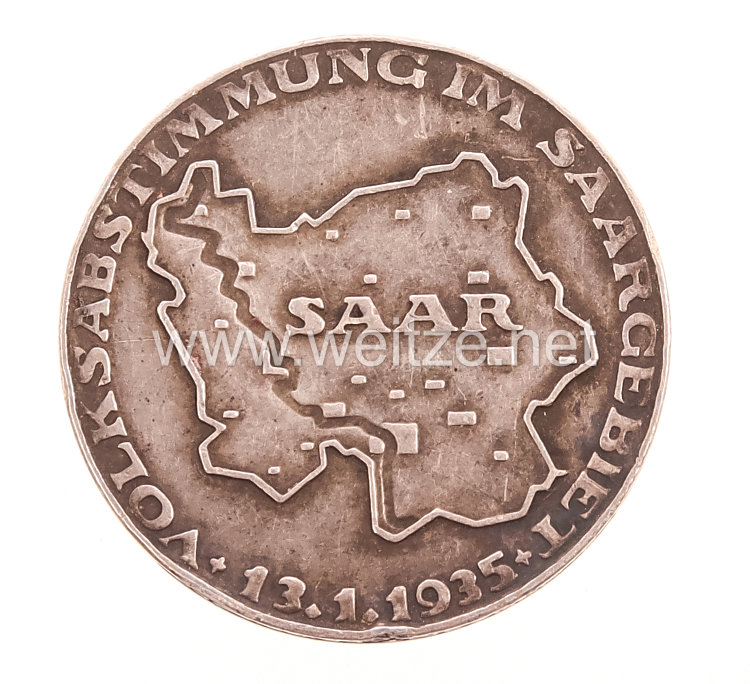 III. Reich - silberne Erinnerungsmedaille an die Volksabstimmung 13.1.1935  " Deutsch die Saar immerdar " Bild 2