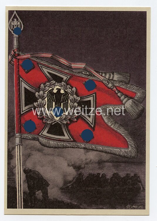 III. Reich - farbige Propaganda-Postkarte " Die siegreichen Fahnen und Standarten der deutschen Wehrmacht " - Karte 10