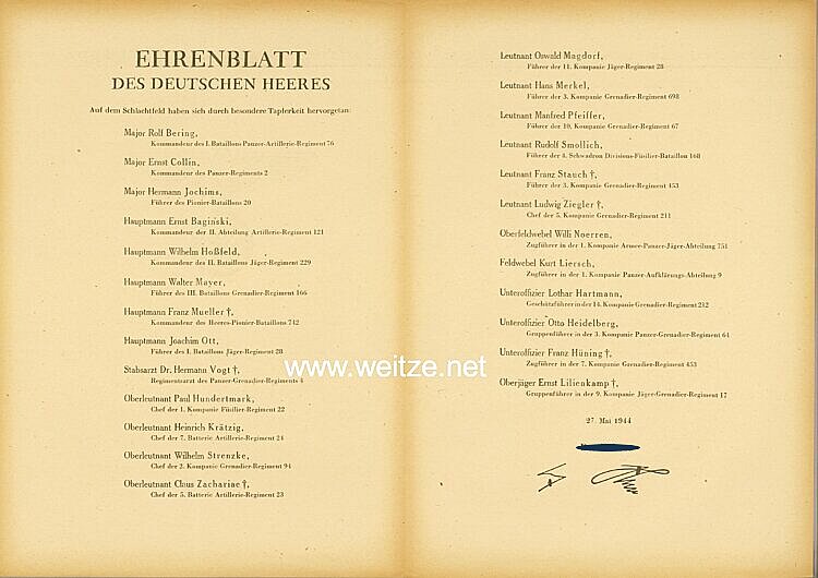 Ehrenblatt des deutschen Heeres - Ausgabe vom 27. Mai 1944 Bild 2