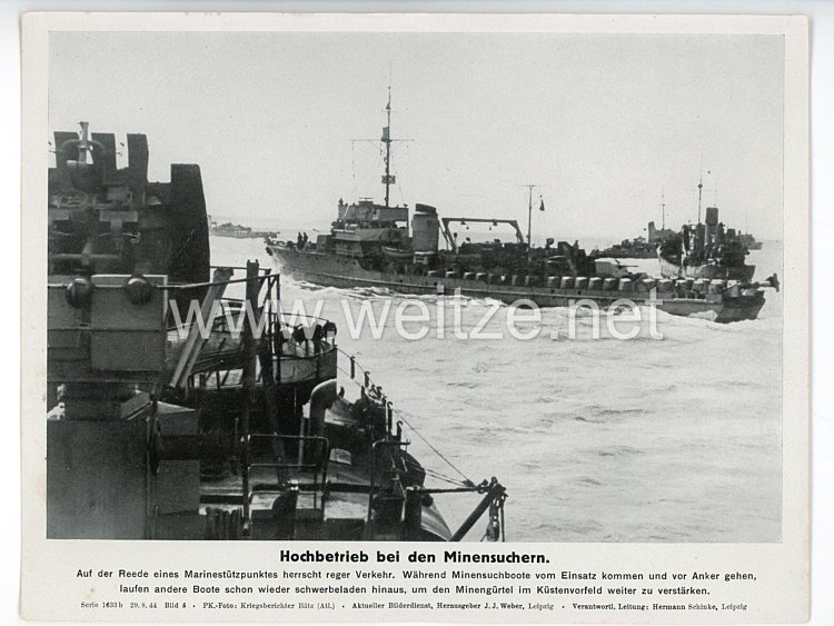 III. Reich - gedrucktes Pressefoto " Hochbetrieb bei den Minensuchern " 29.8.1944