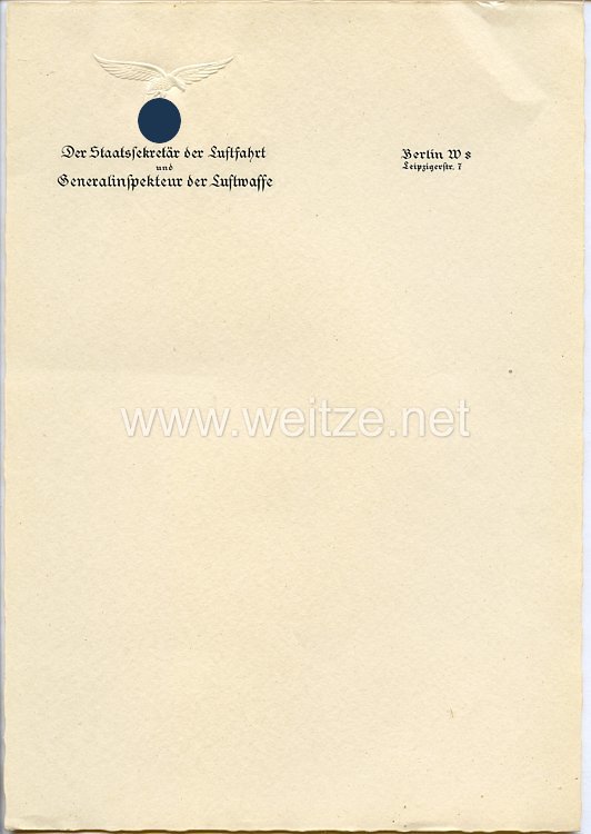 Luftwaffe - Generalfeldmarschall Erhard Milch - sein persönliches Briefpapier 