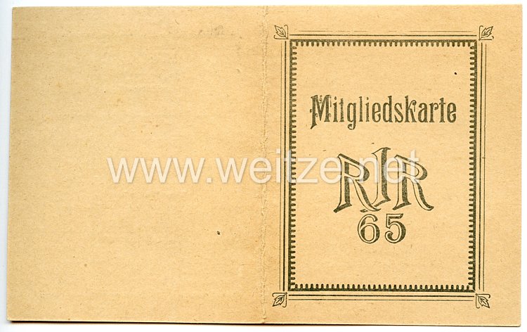 Weimarer Republik - Kameradschaftliche Vereinigung ehem. Angehöriger des Reserve-Infanterie-Regiments Nr.65 - Mitgliedskarte