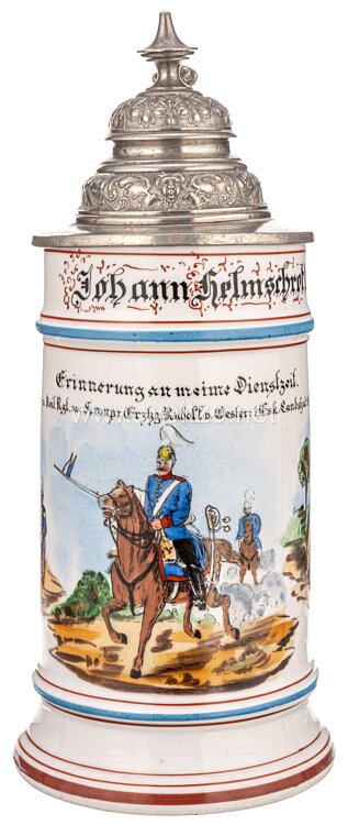 Bayern Reservisten-Krug für den Reservisten «Johann Helmschrott» im 2. Schweren Reiter-Regiment «vac. Kronpr. Erzhg. Rudolf v. Oester...» Bild 2