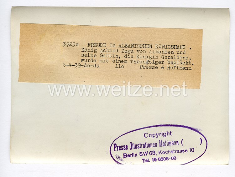 III. Reich Pressefoto. Freude im Albanischen Königshaus. 6.4.1939. Bild 2