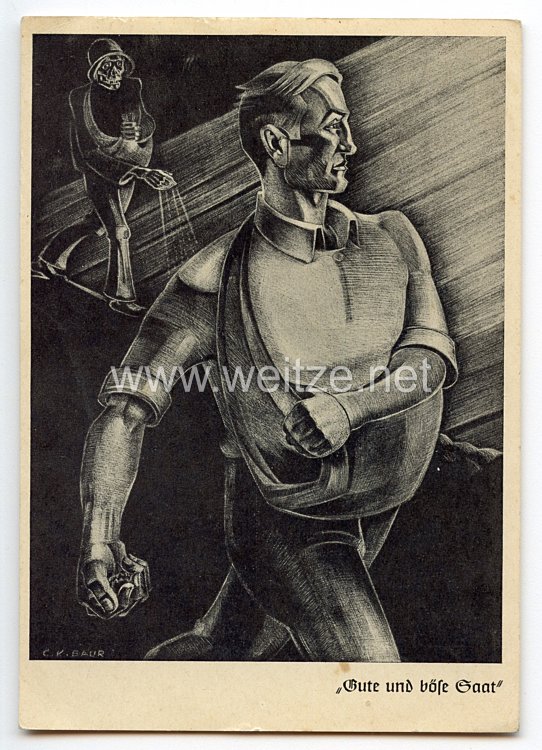 III. Reich - Propaganda-Postkarte - " Gute und böse Saat "