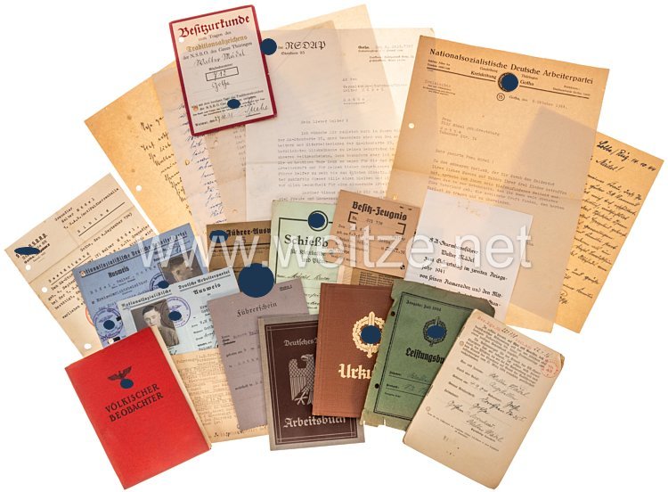 NSDAP - NSBO Dokumentennachlass eines SA Führers und Innhaber des NSBO Traditionsabzeichen des Gau Thüringen   