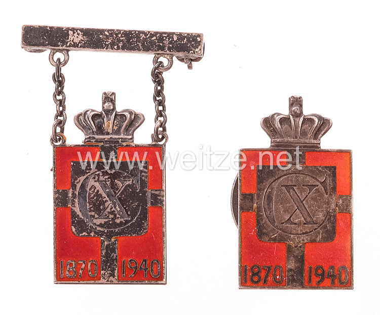 Dänemark - 2 Erinnerungsabzeichen an den 70. Geburtstag von König Christian X. 1870-1940