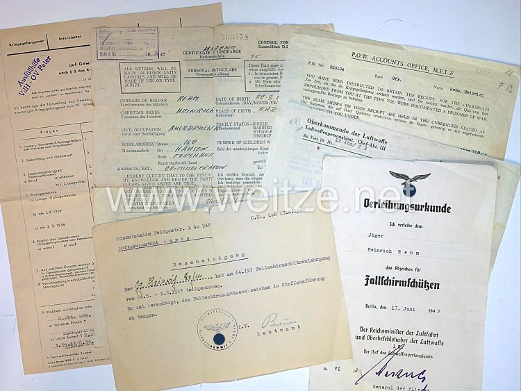 Luftwaffe - Urkunden und Dokumente, Jäger vom Fallschirmjäger Regiment 1 /  Fallschirmschützenabzeichen in Stoffausführung!