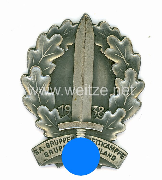 SA nichttragbare Siegerplakette "SA - Gruppenwettkämpfe SA-Gruppe Hochland 1938"