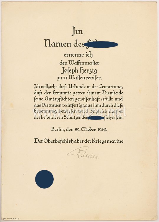 Kriegsmarine - zwei Originalunterschriften von Großadmiral Dr. h.c. Raeder Bild 2