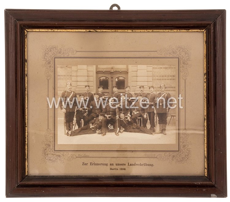 Preußen Garde-Landwehr Gerahmte Fotographie "Zur Erinnerung an unsere Landwehrübung Berlin 1899"