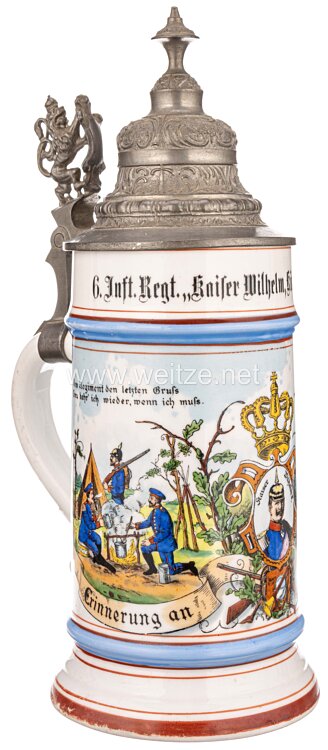 Bayern Reservisten-Krug für einen Reservisten im 6. Infanterie-Regiment Kaiser Wilhelm, König von Preußen