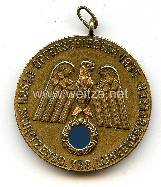 III. Reich - tragbare Teilnehmermedaille " Deutscher Schützenbund Kreis Lüneburg/Uelzen - Opferschiessen 1935 - Gau Niedersachsen "