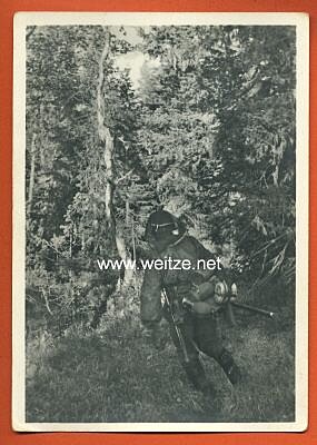 Waffen-SS - Propaganda-Postkarte - " Kampf der SS-Gebirgsdivision ' Nord ' in Karelien " - Angriff im Urwald