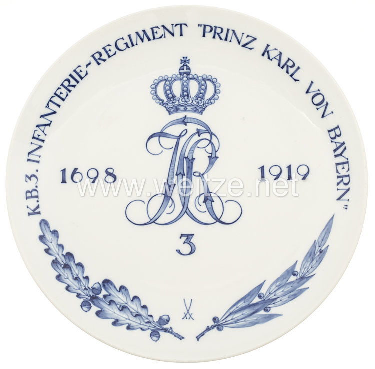 Ehrenschale aus Meißner Porzellan des  "Königlich Bayrischen 3. Infanterie-Regiment "Prinz Karl von Bayern".