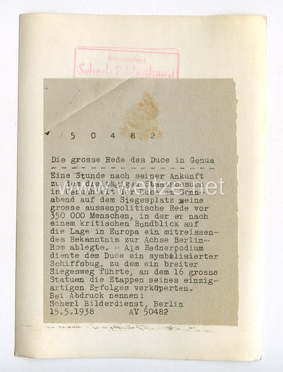 III. Reich Pressefoto. Die Grosse Rede des Duce in Genua. 15.5.1938.  Bild 2
