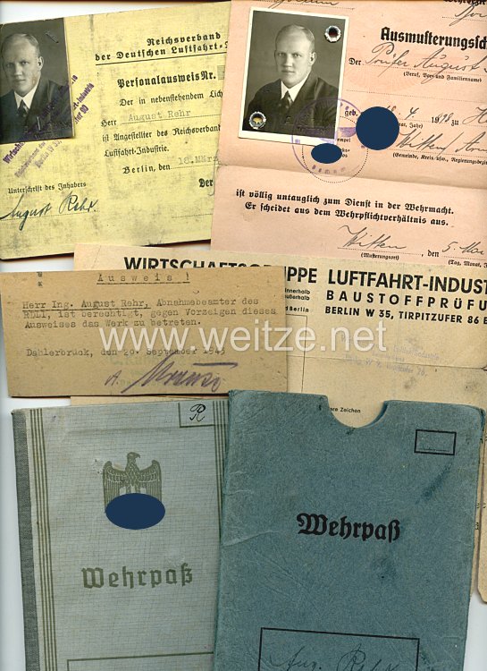 III. Reich - Dokumentengruppe eines Mannes in der Deutschen Luftfahrt-Industrie