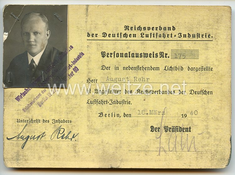 III. Reich - Dokumentengruppe eines Mannes in der Deutschen Luftfahrt-Industrie Bild 2