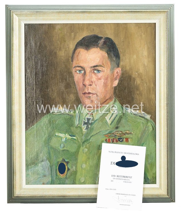 Wehrmacht - Großes Ölgemälde des Ritterkreuzträgers Oberstleutnant Karl Winzen, Kommandeur Grenadier-Regiment 289