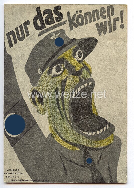 III. Reich - farbige Propaganda-Postkarte der Sozialisten gegen die Nationalsozialisten - 
