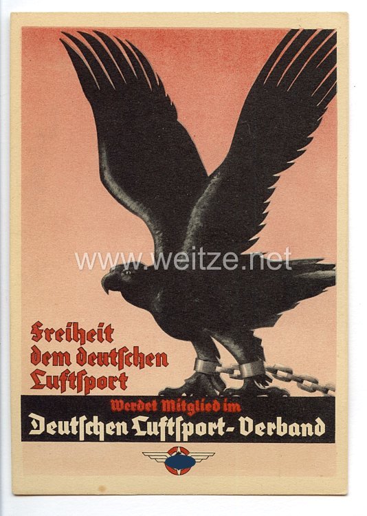 Deutscher Luftsport-Verband ( DLV ) - farbige Propaganda-Postkarte - " Freiheit dem deutschen Luftsport - Werdet Mitglied im Deutschen Luftsport-Verband "