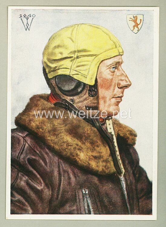 Luftwaffe - Willrich farbige Propaganda-Postkarte - Führer einer erfolgreichen Jagdgruppe