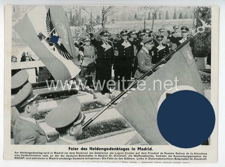 III. Reich - gedrucktes Pressefoto " Feier des Heldengedenktages in Madrid " 