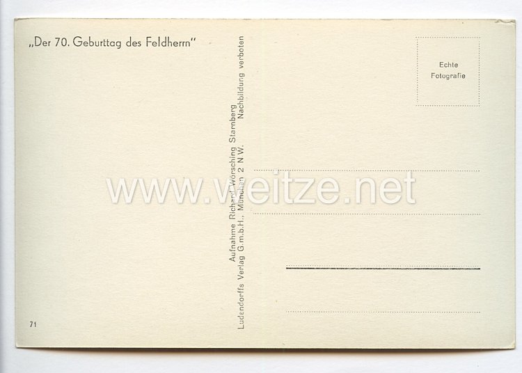 III. Reich - Propaganda-Postkarte - " Der 70. Geburttag des Feldherrn Erich Ludendorff " ( 1935 ) Bild 2