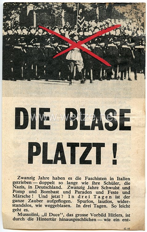 2. Weltkrieg Propagandaflugblatt - " Die Blase platzt ! "