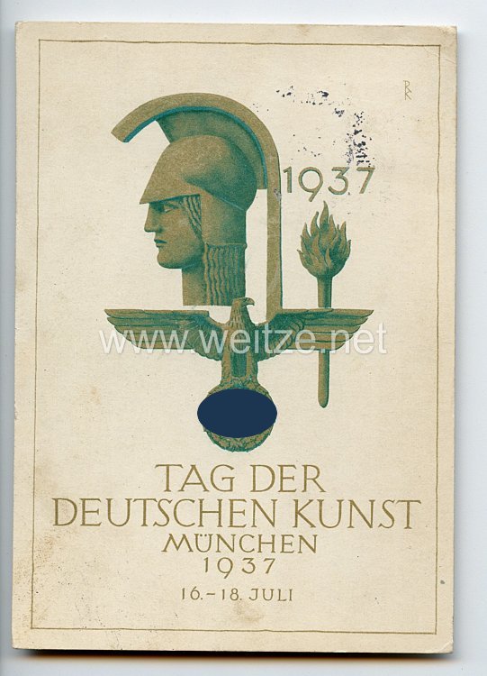 III. Reich - farbige Propaganda-Postkarte - " Tag der Deutschen Kunst 16.-18. Juli 1937 München "