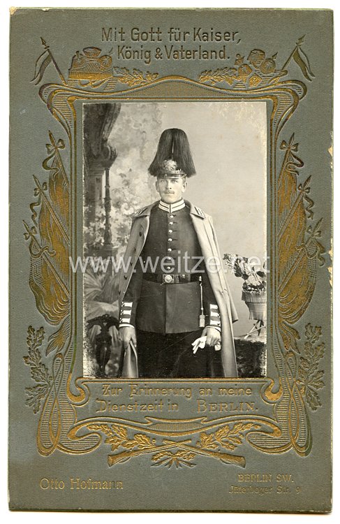 Preußen Kabinettfoto "Zur Erinnerung an meine Dienstzeit" für einen Soldaten in einem Garde-Regiment