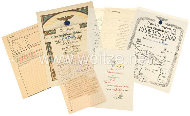 Wehrmacht kleiner Dokumentennachlass aus dem Besitz von Generalfeldmarschall Fedor von Bock