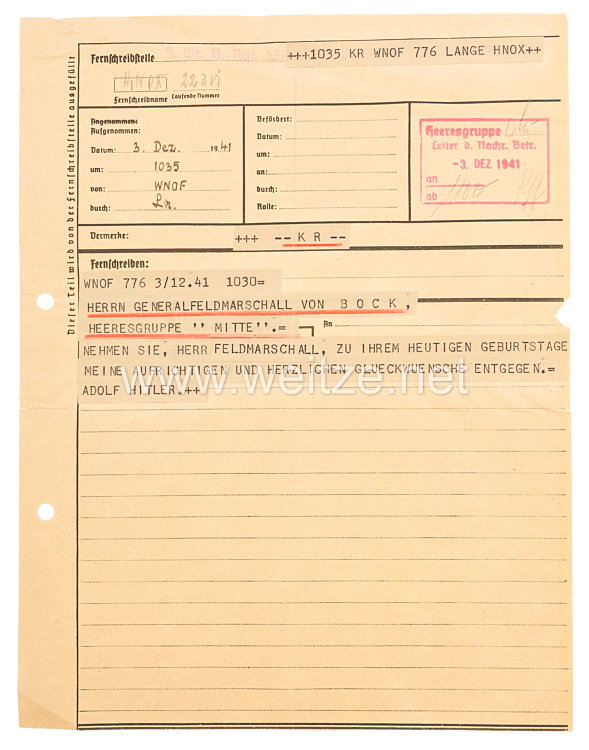 Wehrmacht kleiner Dokumentennachlass aus dem Besitz von Generalfeldmarschall Fedor von Bock Bild 2