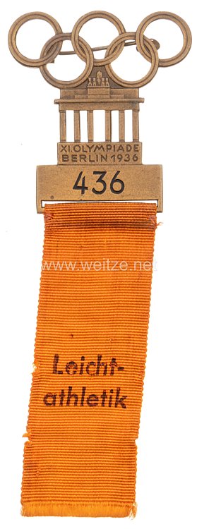 XI. Olympischen Spiele 1936 Berlin - Offizielles Teilnehmerabzeichen für einen Sportler in der Sportdisziplin Leichtathletik