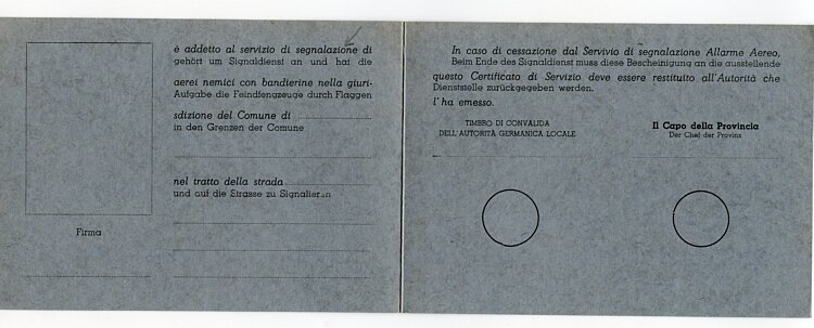 III. Reich - Präfektur der Stadt Mailand ( Italien ) - Dienstausweis Bild 2