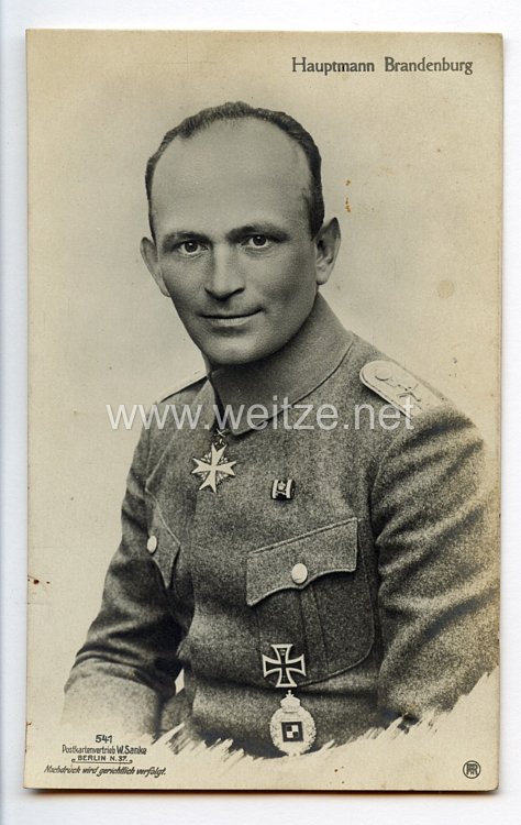 Fliegerei 1. Weltkrieg - Fotopostkarte  - Deutsche Fliegerhelden " Hauptmann Brandenburg "