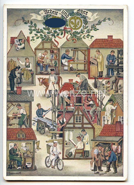 III. Reich - farbige Propaganda-Postkarte - " Reichshandwerkertag 1936 - Arbeit und Ehre "